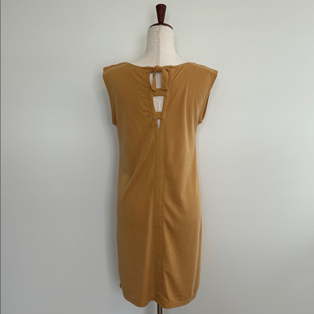 SIGRID OLSEN Mustard‎ Yellow Modal Cap Sleeves Knit Sheath Dress Size Small EUC